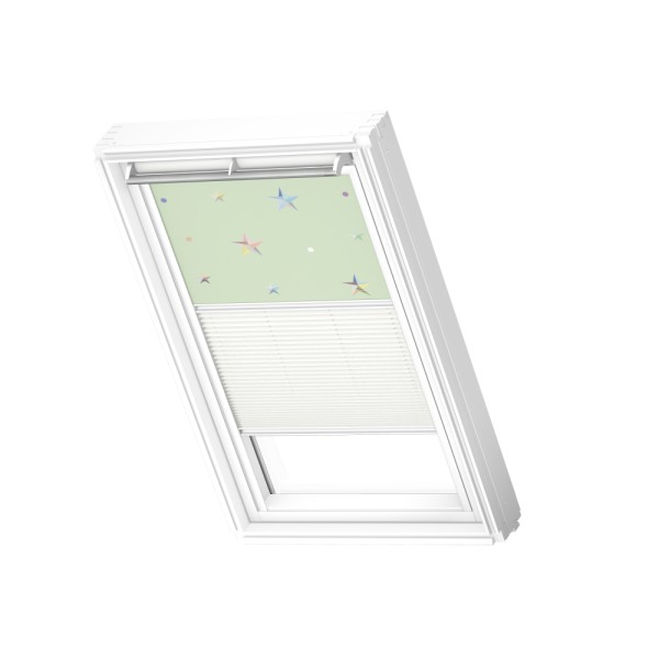 Verduisterend rol + plissegordijn, Green Stars/White, WL